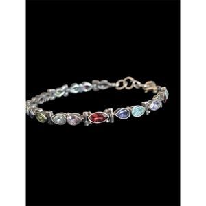 Sterling Silver 7.5” Multi Gemstone Tennis Bracelet Amethyst Garnet Peridot 925